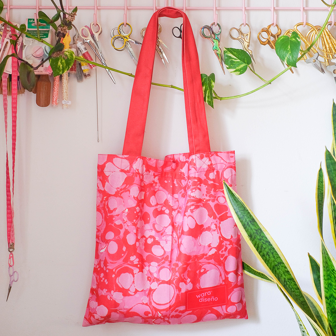 Totebag marmolado rojo-rosa