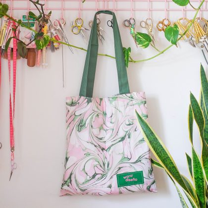 Totebag marmolado rosa-verde